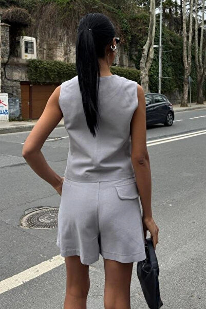 Wear Up Vest Shorts Flared Linen Suit 1013317