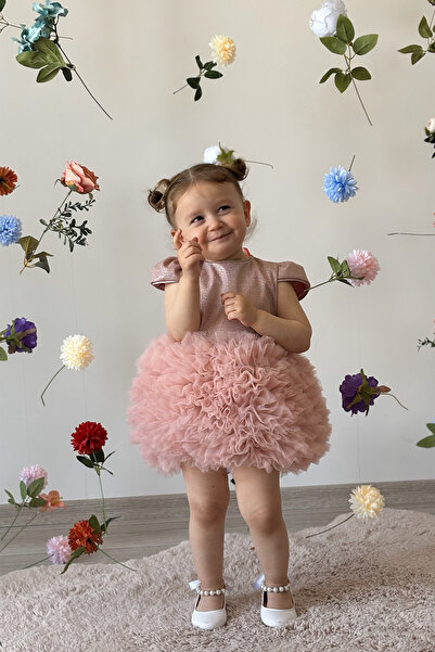 ALYRA Kız Bebek Elbise Kısa Kollu Tüllü Tütü Özel Gün Parti Doğum Günü Düğün Prenses Kız Çocuk Elbise