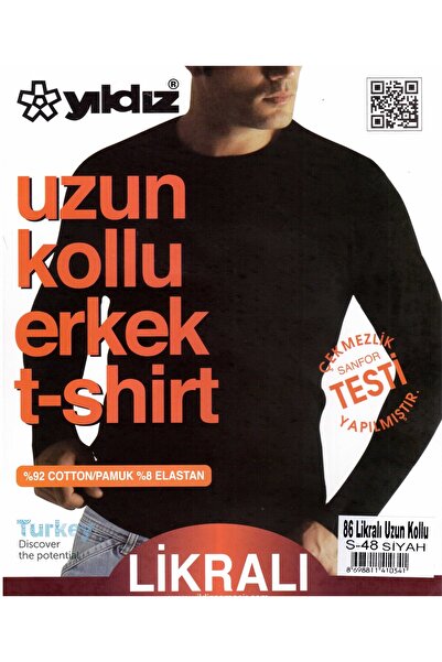 Yıldız Çamaşır Мъжки черен дълъг ръкав с обло деколте от ликра