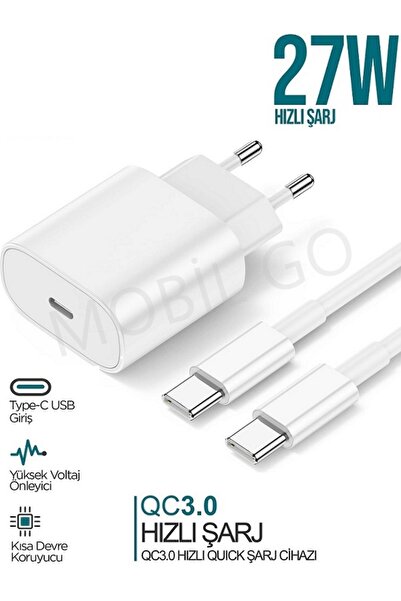 MOBİL GO Samsung Galaxy S21/s22/s23/24/s24 Plus/s24 Ultra Uyumlu Hızlı Şarj Aleti 27w