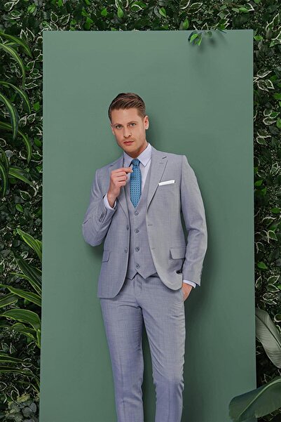 Efor TK 872 Slim Fit Gri-Mavi Klasik Takım Elbise
