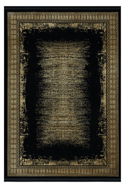 SEVENHILL Çizgi 514 Siyah Modern Çizgili Salon Yatak Odası Halısı Kaymaz Tabanlı