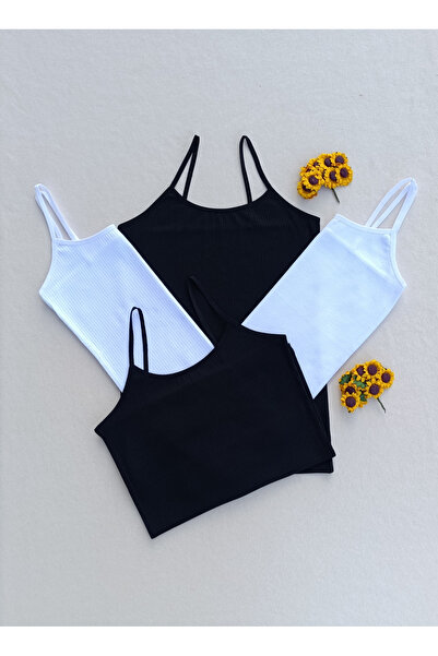 siyalife Tricou pentru femei din Lycra cu nervuri, negru, alb, 4 piese