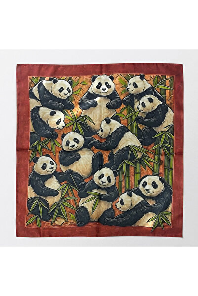 Sultan İpek Panda Desenli Fular / Bandana 52x52