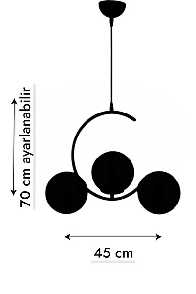 ESSLİGHT Hilal 3 Lü Sarkıt Avize Füme Glob Camlı Salon Yatak Odası Mutfak