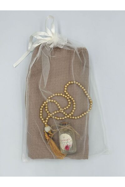 Şatilli Handmade Mevlid Hac hediyelik simli flamlı eşarp Tesbih cam şişeli el...