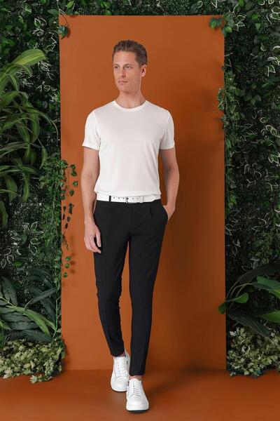 Efor Comfort Fit Gofre Kumaş Pileli Pamuk Casual Siyah Pantolon P 1148