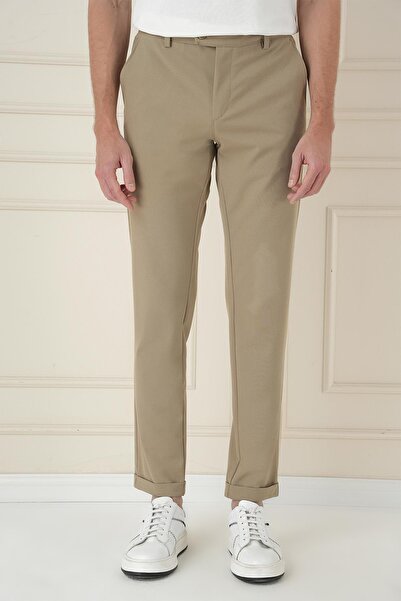 Efor Slim Fit Beli Lastikli Esnek Pamuklu Bej Casual Pantolon P 1171