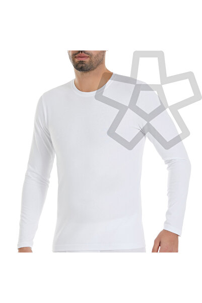 Yıldız Çamaşır Чоловічий білий боді з довгими рукавами, без коміра, з лайкра