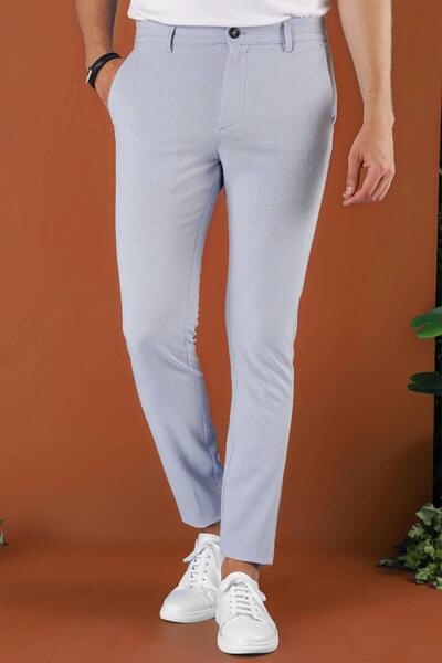 Efor Slim Fit Beli Lastikli Gofre Kumaş Mavi Spor Pantolon P 1126
