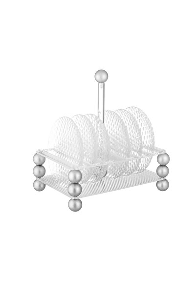 Dania Set of 6 glass dishes for desserts, nuts, and all occasions, with acrylic stand and silver balls, size 15.