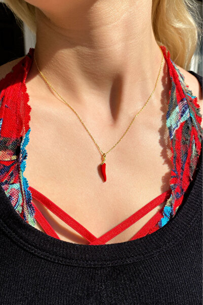 Spossy Silver Jewelry 925 Ayar Gümüş Kırmızı Mineli Biber Kolye