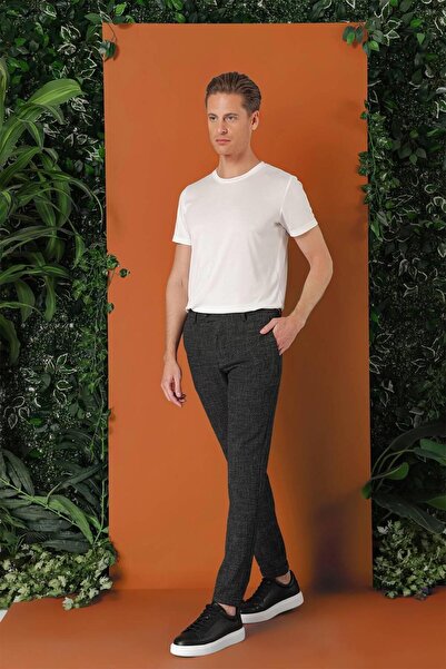 Efor Comfort Fit Beli Lastikli Pötikareli Casual Siyah Pantolon P 1149