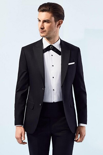 Efor Black 049 Slim Fit Çıkarılabilir Saten Yaka Siyah Damatlık Smokin Takım