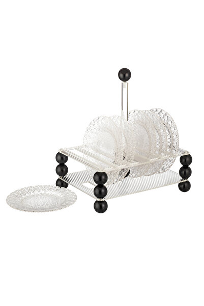 Dania Set of 6 glass bowls for desserts and nuts, suitable for all occasions, with acrylic stand and black ball decoration, 15 cm