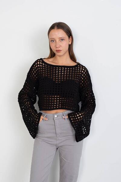 Addax Openwork Crop Knitwear T1564-B6