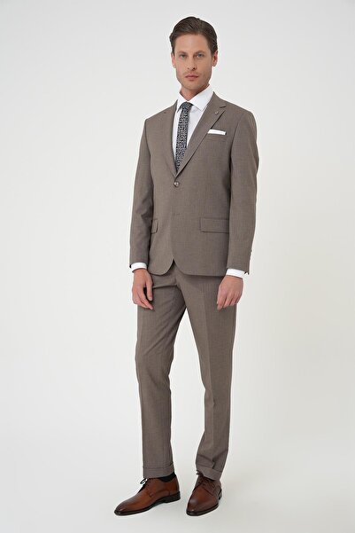 Efor Slim Fit Çift Yırtmaç Dokulu Esnek Klasik Vizon Takım Elbise Tk 915