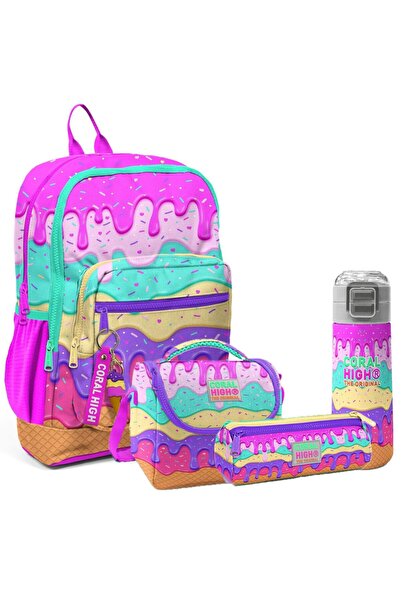 Coral High Kids 4'lü Çanta Seti (4 Bölmeli Çanta-beslenme-kalemlik-matara)