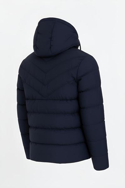 CIVILTIPOLO Men's Dark Blue Water and Windproof Hooded Thick Fur-Lined Puffer Coat & Jacket