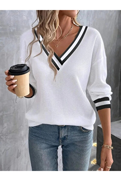 ARONA Mdb Women's Long Sleeve V-Neck Waffle Blouse