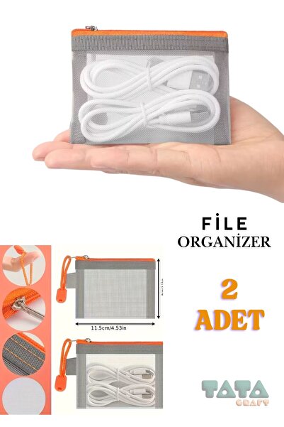 TATA CRAFT *2 ADET FİLE KÜÇÜK ORGANİZATÖR ÇANTA TURUNCU FERMUARLI KOZMETİK AN...