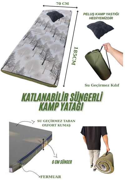 Med Online Katlanabilir Kamp Yatağı 60 mm Su Geçirmez Taban Minder Taşınabilir Kılıf Çadır Mat 185x70x6 cm