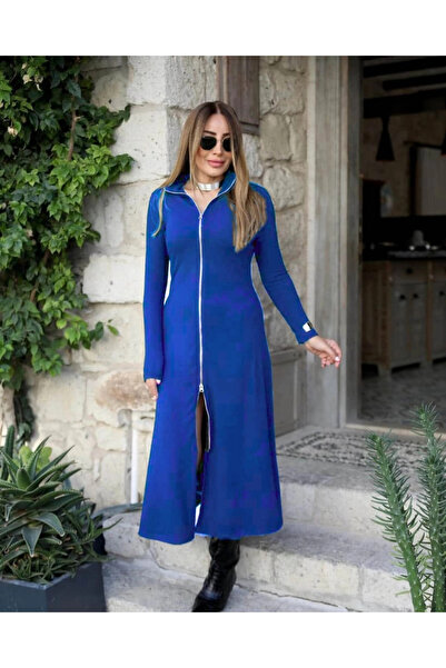 ARONA Mdb Women's Long Sleeve Front Zipper Imported Crepe Dress