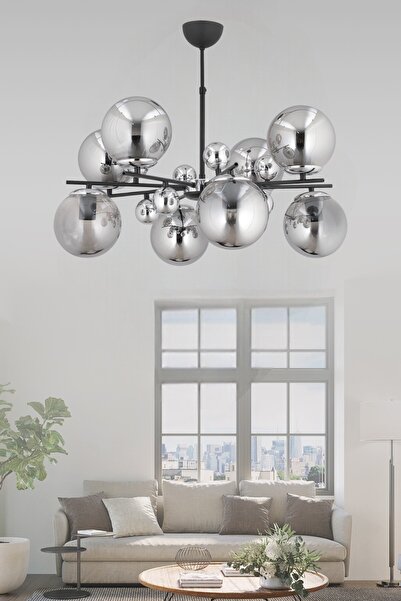 ESSLİGHT Melisa 8 Li Sarkıt Avize Füme Glob Camlı Modern Dekoratif Aydınlatma