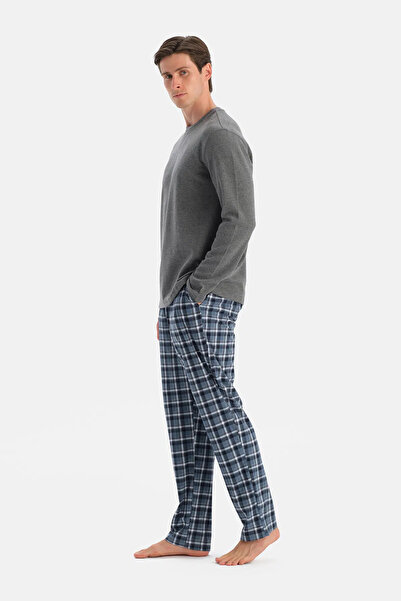 Eros Antrasit Melanj Dikiş Detaylı Waffle Tişört Pantolon Pijama Takımı