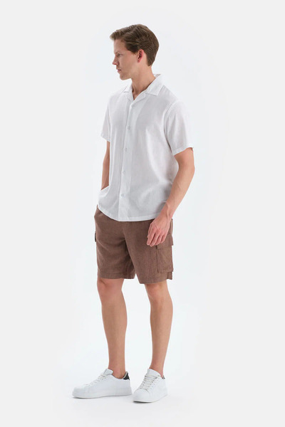 Eros Brown Cargo Pocket Linen Blend Shorts