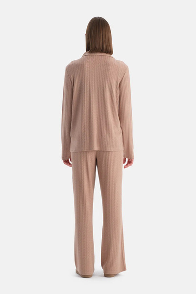 Eros Bej Örgü Detaylı Pantolon