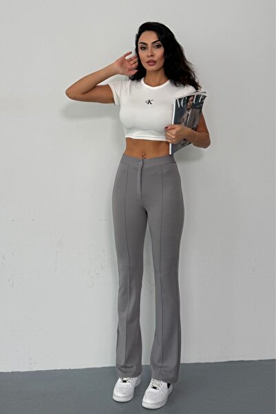 THIFF GYMWEAR Krep Kumaş Likralı Kadın Palazzo Pantolon 3'lü Set