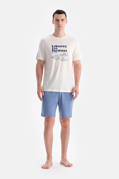 Eros Beyaz Baskı Detaylı Tişört Şort Takım