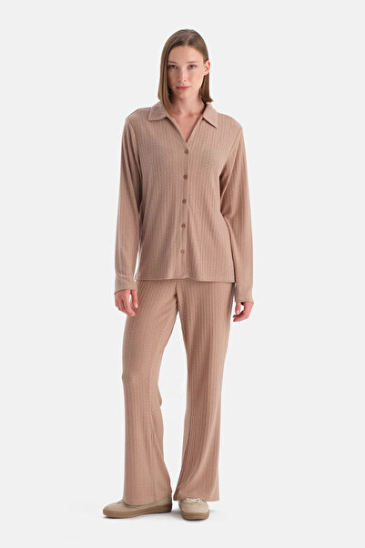 Eros Bej Örgü Detaylı Pantolon