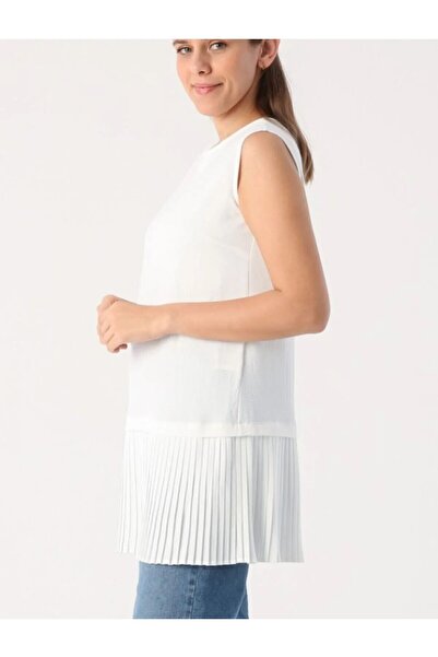 moda benna Pleated Ecru Women's Hijab Shirt Pleated Pleated Tunic Underwear Blouse Tshirt T-Shirt