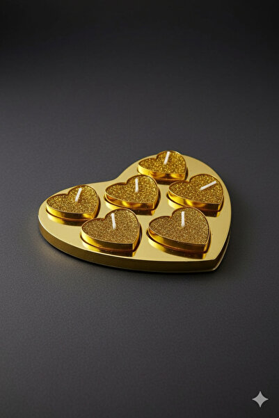 Deniz Party Store Kalpli Tealight Mum Simli 6 Lı Paket Kutulu Gold Renk