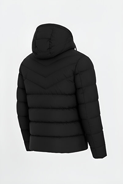 CIVILTIPOLO ERKEK SİYAH SU VE RÜZGAR GEÇİRMEZ KAPÜŞONLU KALIN İÇİ KÜRKLÜ ŞİŞME KABAN&MONT