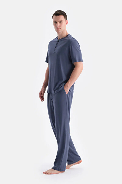 Eros Lacivert Patlı Cep Detaylı Tişört Pantolon Takım