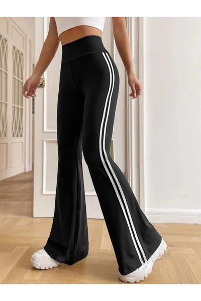 BZ Boutique Γυναικείο ψηλόμεσο ριγέ Λεπτομερές ισπανικό παντελόνι Long Diver