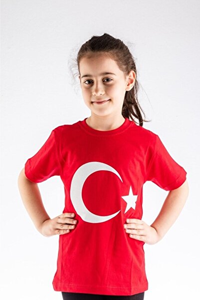 Klas Reyon Унисекс детска тениска с къс ръкав и червен флаг, 5-13 години