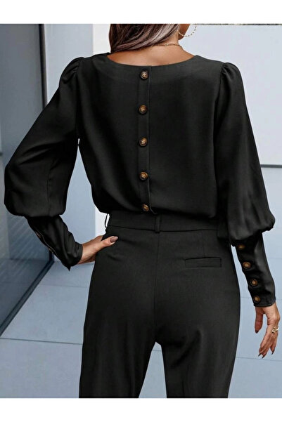 ARONA MDB Kadın Uzun Kollu Yuvarlak Yakalı Düğmeli Ithal Krep Bluz