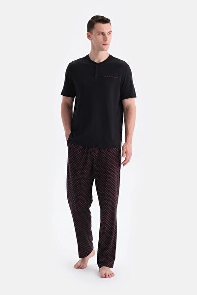 Eros Siyah Kısa Kollu Patlı Tişört Pantolon Takım