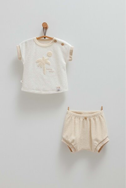 Caramell Sunny Days Palm Pattern Towel Fabric Tshirt Shorts Set Beige