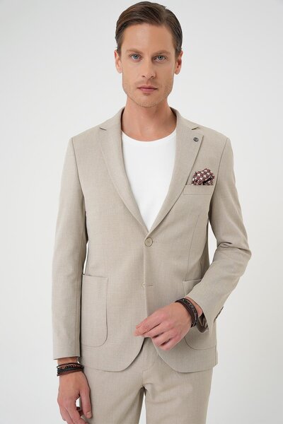 Efor Comfort Fit Torba Cep Dokulu Esnek Pamuk Casual Bej Ceket C 676