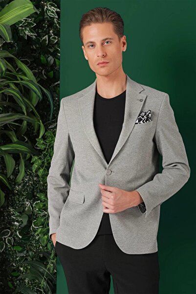 Efor Comfort Fit Kırçıllı Dokuma Pamuklu Casual Gri Ceket C 665