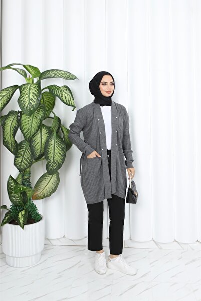 NİSUM MODA Eyelet Detail Lace Cardigan