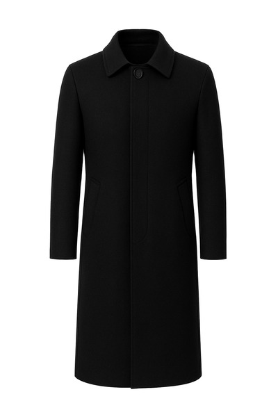 Mero Life Черно прилепнало мъжко палто със смесена вълна, яка на риза