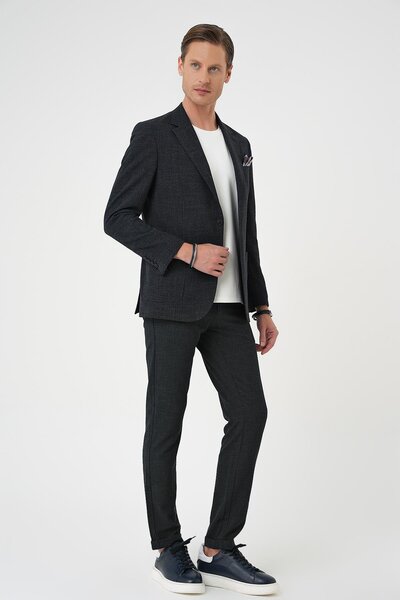 Efor Comfort Fit Torba Cep Pötikare Gofre Kumaş Esnek Casual Lacivert Ceket C 669