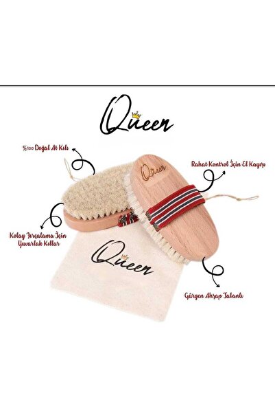 QUEEN 2'li Set - Doğal At Kılı Selülit Fırçası Ve Yüz Fırçası (KESE HEDİYELİ)