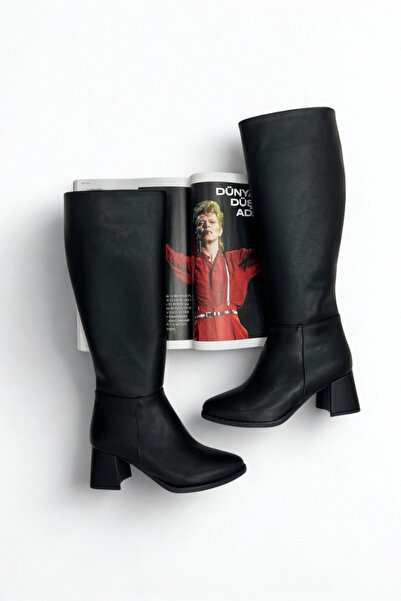 inizio Γυναικείες μαύρες δερμάτινες μπότες IZ46 Παπούτσια